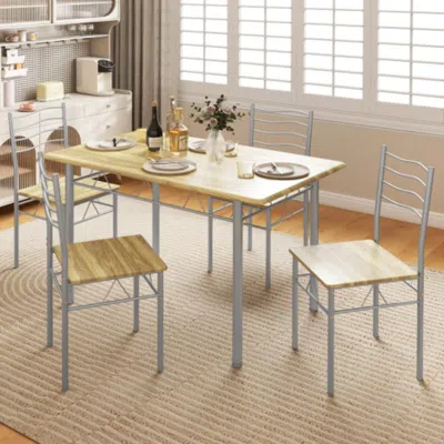 Hivvago 5 Pieces Wood Metal Dining Table Set With 4 Chairs-walnut