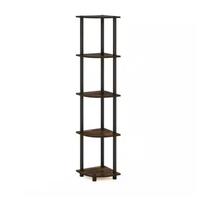 Hivvago 5-shelf Modern Corner Bookcase In Black Brown Wood Finish