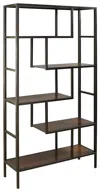Hivvago 5 Shelves Asymmetric Design Bookcase With Metal Frame, Brown And Black In Gray