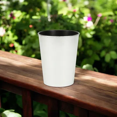 Hivvago 5" Silver Recycled Plastic Indoor Outdoor Round Pot Planter In White