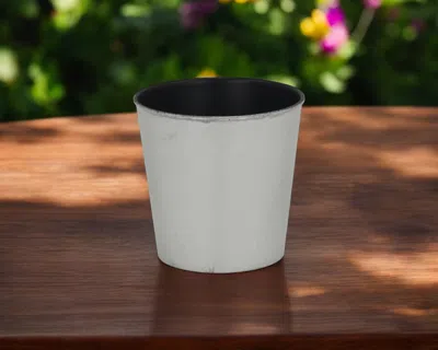 Hivvago 5" Silver Recycled Plastic Indoor Outdoor Round Pot Planter In White