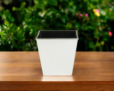 Hivvago 5" Silver Recycled Plastic Indoor Outdoor Square Pot Planter In White