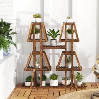 Hivvago 5-tier 10 Potted Wood Plant Stand For Multiple Plants In Brown