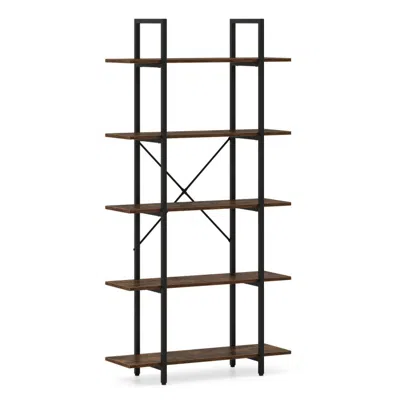 Hivvago 5-tier 62 Inch Tall Vintage Industrial Bookcase With Open Storage Shelves-rustic Brown