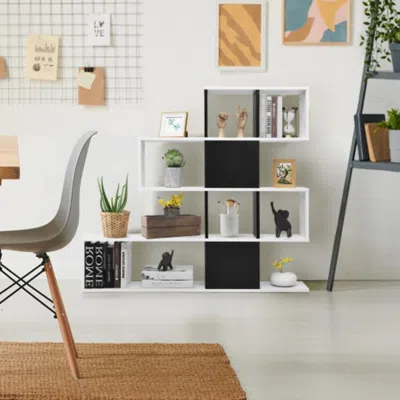 Hivvago 5-tier Bookshelf Corner Ladder Bookcase With Storage Rack-black & White