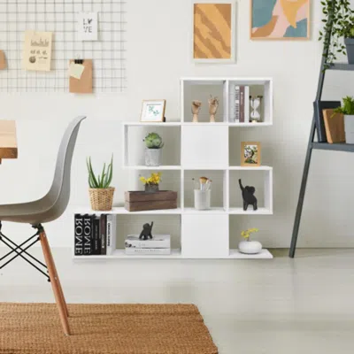 Hivvago 5-tier Bookshelf Corner Ladder Bookcase With Storage Rack-white