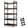Hivvago 5-tier Bookshelf With 4 Hooks Industrial Storage Bookcase-rustic Brown