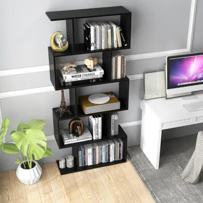 Hivvago 5-tier Bookshelf With Anti-toppling Device For Living Room Home Office-black