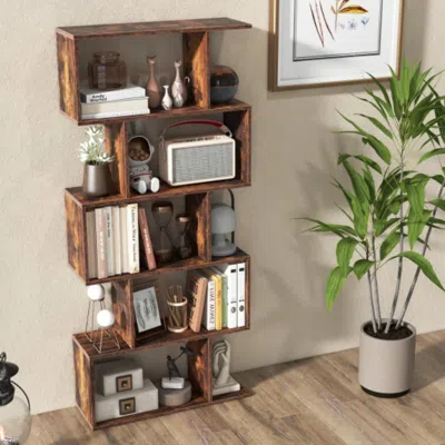 Hivvago 5-tier Bookshelf With Anti-toppling Device For Living Room Home Office-rustic Brown
