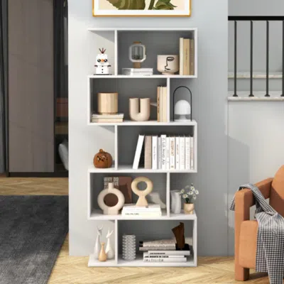 Hivvago 5-tier Bookshelf With Anti-toppling Device For Living Room Home Office-white