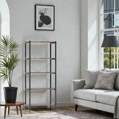 Hivvago 5-tier Industrial Metal Frame Bookshelf And Display Storage Rack In Brown