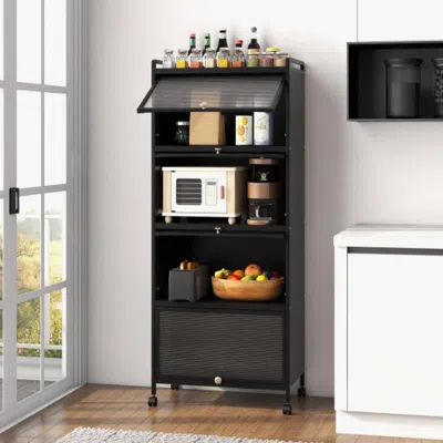 Hivvago 5-tier Kitchen Baker's Rack With Flip-up Pc Doors-black