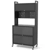 Hivvago 5 Tier Kitchen Bakers Rack With Lights Multifunctional Microwave Stand With Flip Door Cabinets