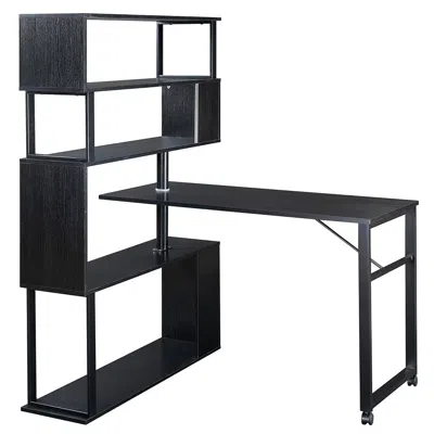 Hivvago 5-tier L-shaped Rotating Desk With Lockable Casters - Black