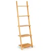 Hivvago 5-tier Modern Bamboo Wall-leaning Display Ladder Bookshelf