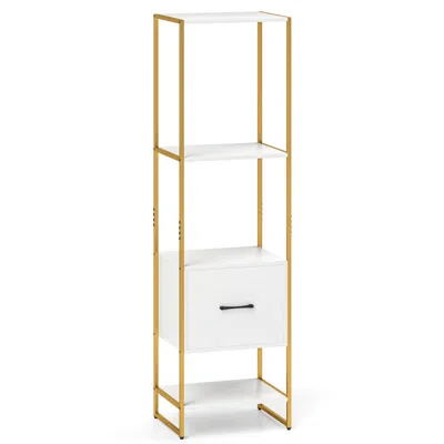 Hivvago 5-tier Narrow Bookcase With 4 Open Shelves And Storage Drawer