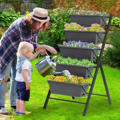Hivvago 5-tier Raised Garden Bed With Water Drainage For Flowers Vegetables In Gray