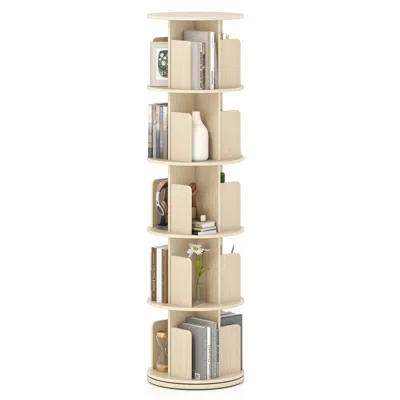 Hivvago 5-tier Rotating Bookshelf 360â° Display Rack With Dividers And Anti-falling Baffles In Brown