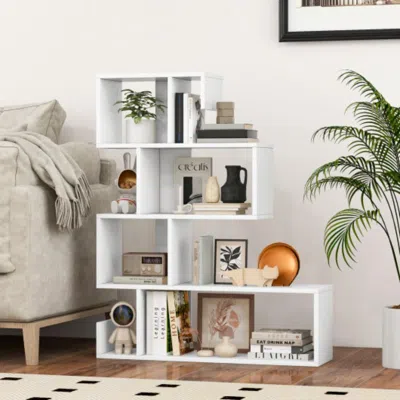 Hivvago 5-tier S-shaped Bookshelf Geometric Z-shelf Bookcase With Open Cubes-white