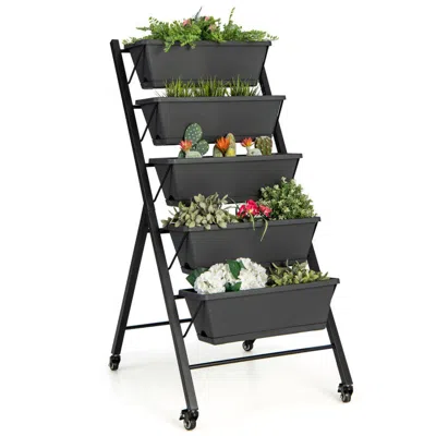 Hivvago 5-tier Vertical Raised Garden Bed With Wheels And Container Boxes In Black