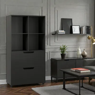 Hivvago 5-tier Vertical Storage Bookcase With 4 Open Compartments And 2 Drawers In Black