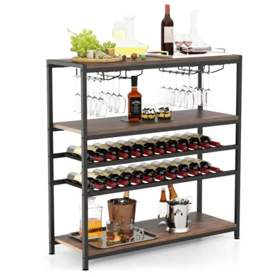 Hivvago 5-tier Wine Rack Table With Glasses Holder In Brown
