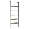 Hivvago 5-tier Wood Look Ladder Shelf With Metal Frame For Home - Black In Brown
