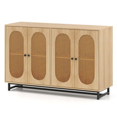 Hivvago 50 Inch Buffet Sideboard Cabinet With 4 Rattan Doors And Adjustable Shelves