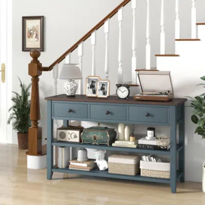 Hivvago 50 Inch Entryway Table Narrow Long Sofa Table With Drawers And Shelves-dark Blue