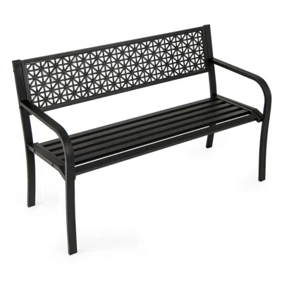 Hivvago 50 Inch Garden Bench With Patterned Backrest And Curved Armrests For 2-3 Person-black