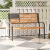 Hivvago 50 Inch Outdoor Garden Bench With Flag Pattern Backrest And Rustic Wood Grain Finish-brown