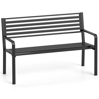 Hivvago 50 Inch Outdoor Metal Park Bench Patio Slatted Garden Bench For 2-3 People-black