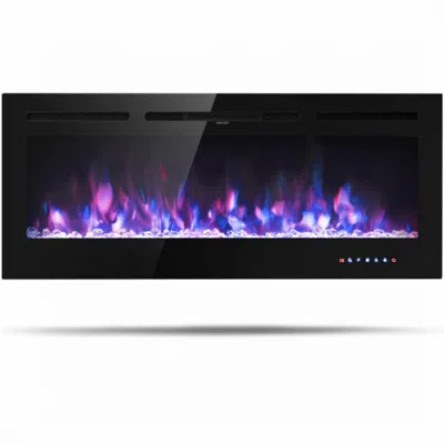 Hivvago 50 Inch Recessed Electric Insert Wall Mounted Fireplace With Adjustable Brightness In Black
