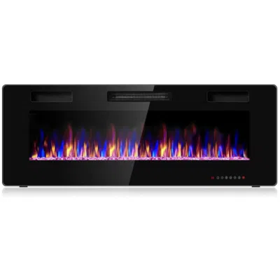 Hivvago 50 Inch Recessed Ultra Thin Electric Fireplace With Timer In Black