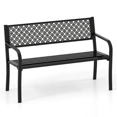 Hivvago 50 Inches Outdoor Garden Bench With Geometric Lattice Backrest And Slatted Seat