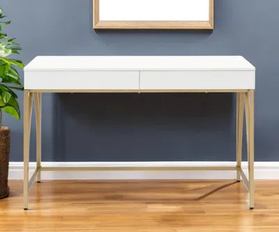 Hivvago 50" White And Gold Wood And Steel Vanity Table With Two Drawers