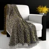 Hivvago 50" X 60" Black And Gold Geometric Cotton Woven Throw Blanket With Tassels In Multi