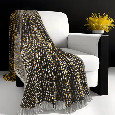 Hivvago 50" X 60" Black And Gold Geometric Cotton Woven Throw Blanket With Tassels In Multi