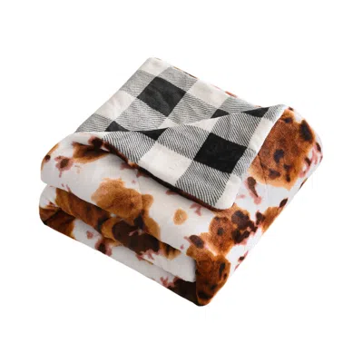 Hivvago 50" X 60" Brown And White Velvet Quilted Animal Print Plush Throw Blanket In Multi