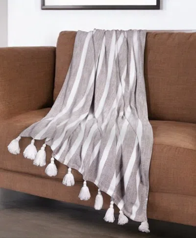 Hivvago 50" X 60" Charcoal Woven Cotton Striped Throw Blanket With Tassels
