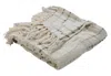 Hivvago 50" X 60" Cream Kantha Cotton Striped Throw Blanket With Embroidery In Neutral