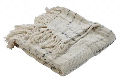 Hivvago 50" X 60" Cream Kantha Cotton Striped Throw Blanket With Embroidery In Neutral