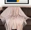 Hivvago 50" X 60" Cream Woven Cotton Herringbone Throw Blanket With Fringe In Pink