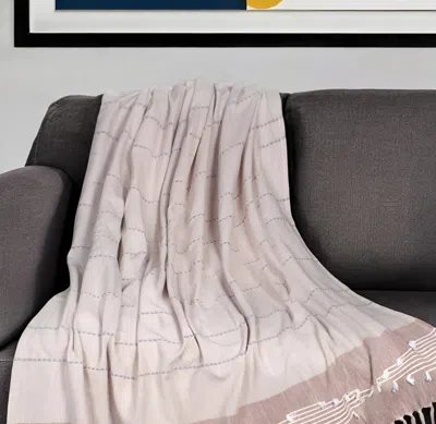 Hivvago 50" X 60" Gray And Rust Woven Cotton Striped Throw Blanket With Fringe, Embroidery In Pink