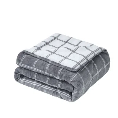 Hivvago 50" X 60" Gray And White Velvet Quilted Plaid Plush Throw Blanket