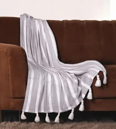 Hivvago 50" X 60" Gray And White Woven Cotton Striped Throw Blanket With Tassels