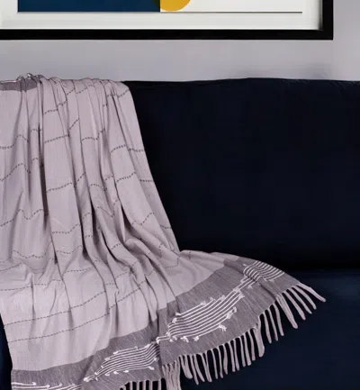 Hivvago 50" X 60" Gray Woven Cotton Striped Throw Blanket With Tassels And Embroidery In Purple