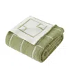 Hivvago 50" X 60" Green And White Fleece Knitted Geometric Plush Throw Blanket In Green