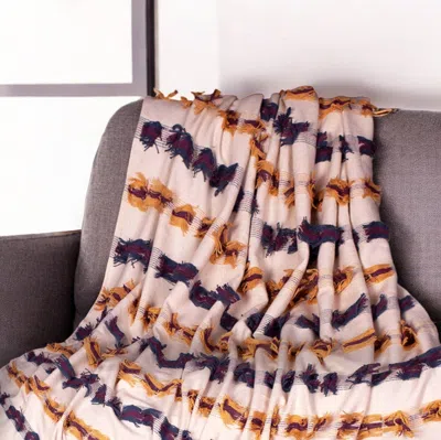 Hivvago 50" X 60" Ivory Blue And Yellow Woven Cotton Striped Throw Blanket With Tassels And Fringe In Multi