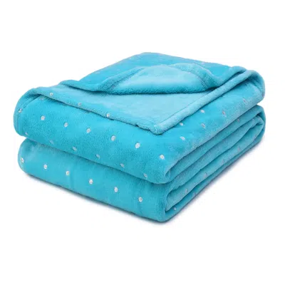 HIVVAGO 50" X 60" LIGHT BLUE AND SILVER FLEECE WOVEN POLKA DOTS PLUSH THROW BLANKET